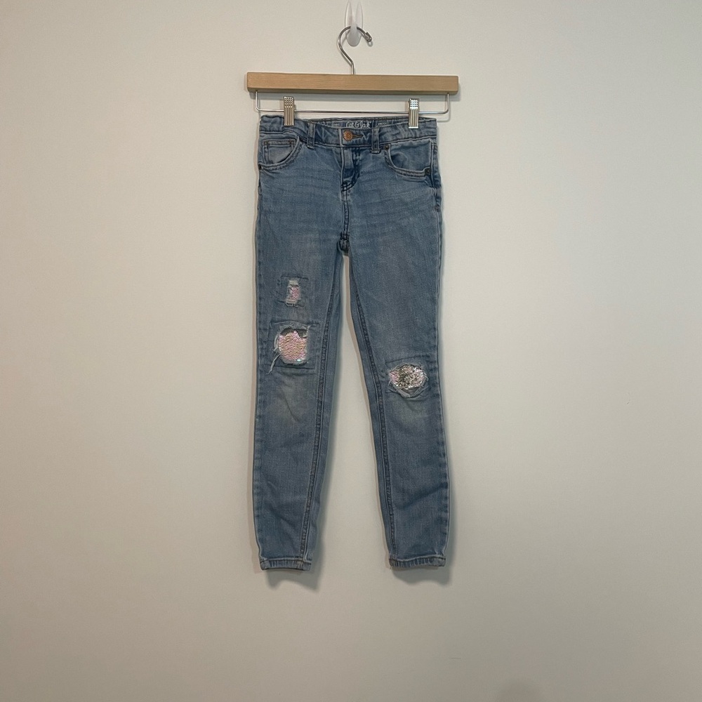 Cat & Jack Girls Stretch Skinny Jeans with Sequined Patches